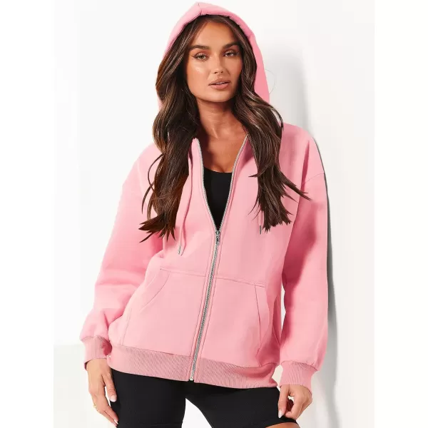 Caracilia Women's Zip Up Hoodies Teen Girls Oversized Sweatshirt Y2K Clothing Cute Fall Casual Drawstring Jacket with Pockets