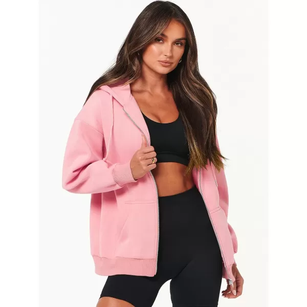 Caracilia Women's Zip Up Hoodies Teen Girls Oversized Sweatshirt Y2K Clothing Cute Fall Casual Drawstring Jacket with Pockets