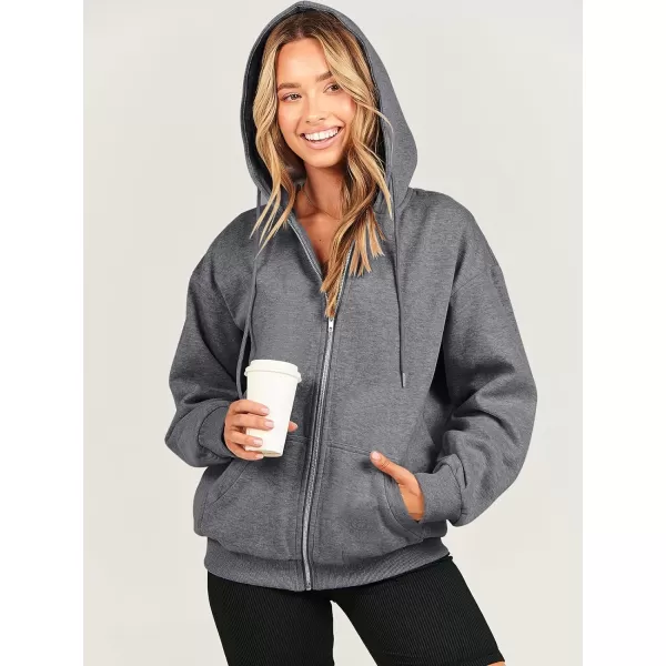 Caracilia Women's Zip Up Hoodies Teen Girls Oversized Sweatshirt Y2K Clothing Cute Fall Casual Drawstring Jacket with Pockets