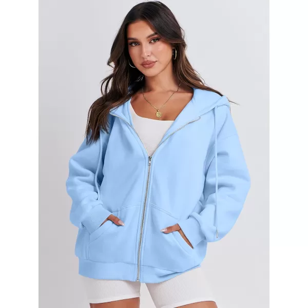 Caracilia Women's Zip Up Hoodies Teen Girls Oversized Sweatshirt Y2K Clothing Cute Fall Casual Drawstring Jacket with Pockets