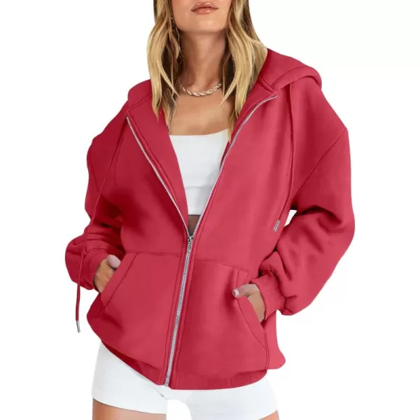 Caracilia Women's Zip Up Hoodies Teen Girls Oversized Sweatshirt Y2K Clothing Cute Fall Casual Drawstring Jacket with Pockets