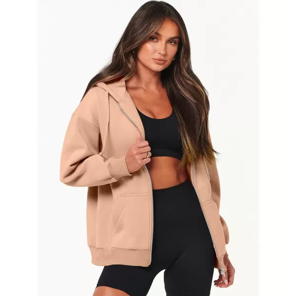 Caracilia Women's Zip Up Hoodies Teen Girls Oversized Sweatshirt Y2K Clothing Cute Fall Casual Drawstring Jacket with Pockets
