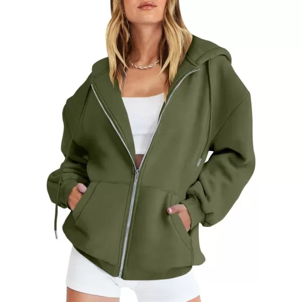 Caracilia Women's Zip Up Hoodies Teen Girls Oversized Sweatshirt Y2K Clothing Cute Fall Casual Drawstring Jacket with Pockets
