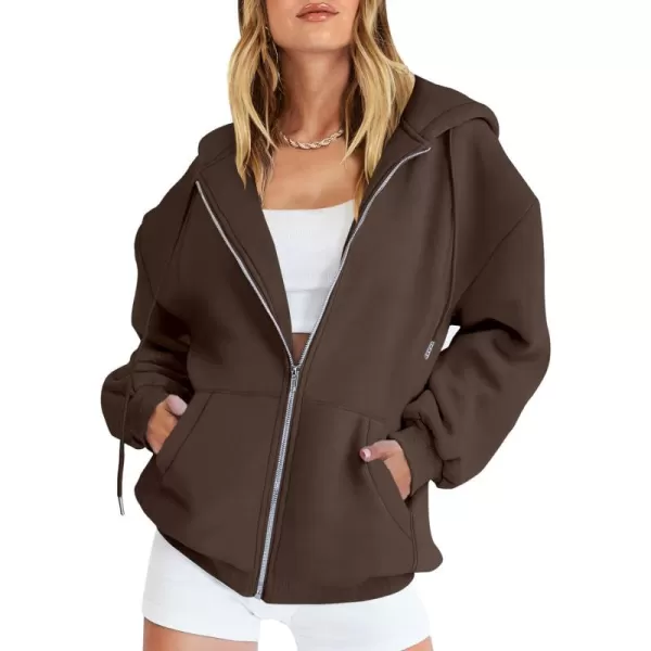 Caracilia Women's Zip Up Hoodies Teen Girls Oversized Sweatshirt Y2K Clothing Cute Fall Casual Drawstring Jacket with Pockets