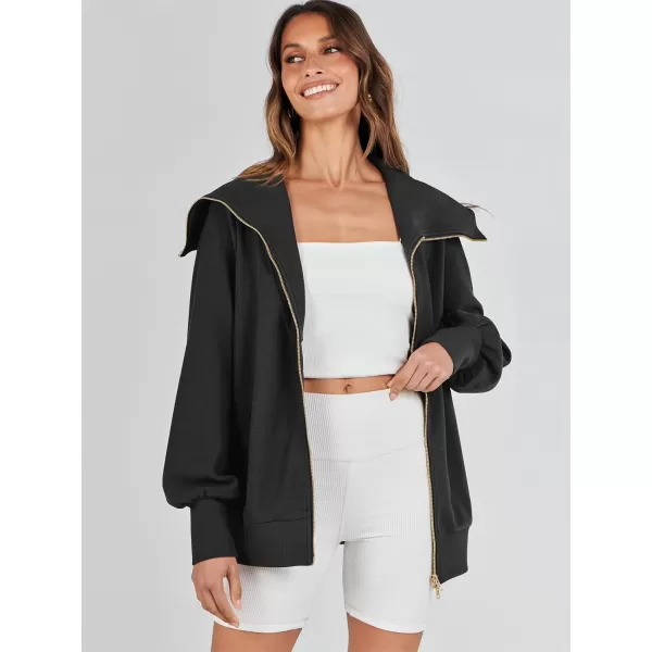 Caracilia Womens Zip Up Sweatshirt Oversized Hoodies Sweater Cute Casual Outfits Top 2023 Fall Winter Jacket Trendy Clothes