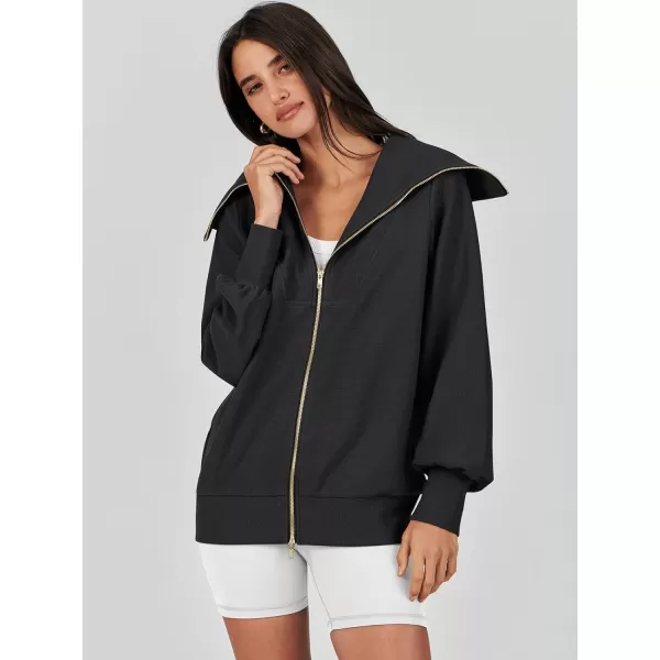 Caracilia Womens Zip Up Sweatshirt Oversized Hoodies Sweater Cute Casual Outfits Top 2023 Fall Winter Jacket Trendy Clothes