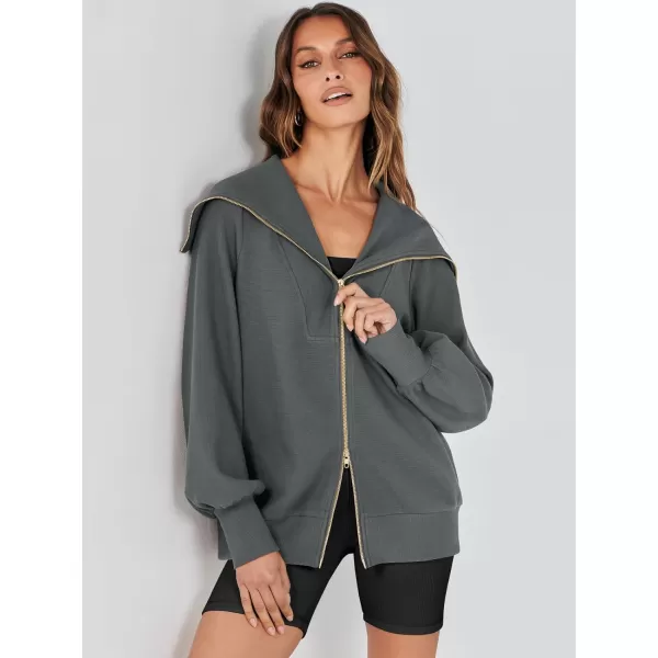 Caracilia Womens Zip Up Sweatshirt Oversized Hoodies Sweater Cute Casual Outfits Top 2023 Fall Winter Jacket Trendy Clothes