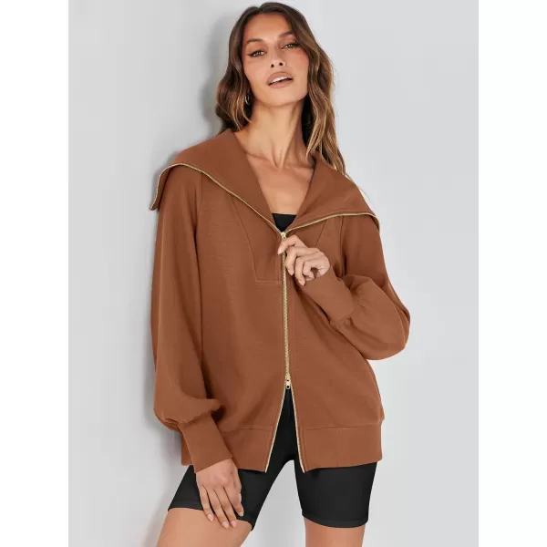 Caracilia Womens Zip Up Sweatshirt Oversized Hoodies Sweater Cute Casual Outfits Top 2023 Fall Winter Jacket Trendy Clothes