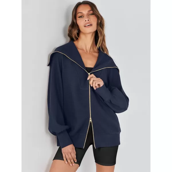 Caracilia Womens Zip Up Sweatshirt Oversized Hoodies Sweater Cute Casual Outfits Top 2023 Fall Winter Jacket Trendy Clothes