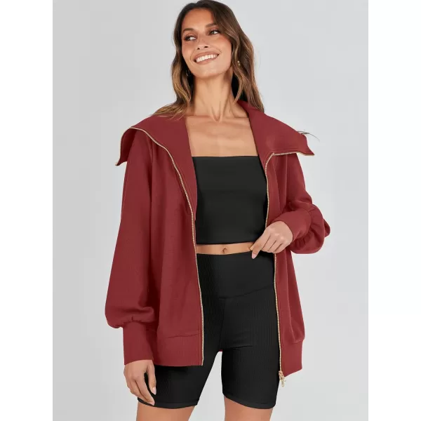 Caracilia Womens Zip Up Sweatshirt Oversized Hoodies Sweater Cute Casual Outfits Top 2023 Fall Winter Jacket Trendy Clothes