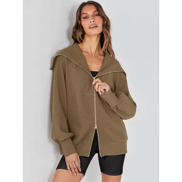 Caracilia Womens Zip Up Sweatshirt Oversized Hoodies Sweater Cute Casual Outfits Top 2023 Fall Winter Jacket Trendy Clothes