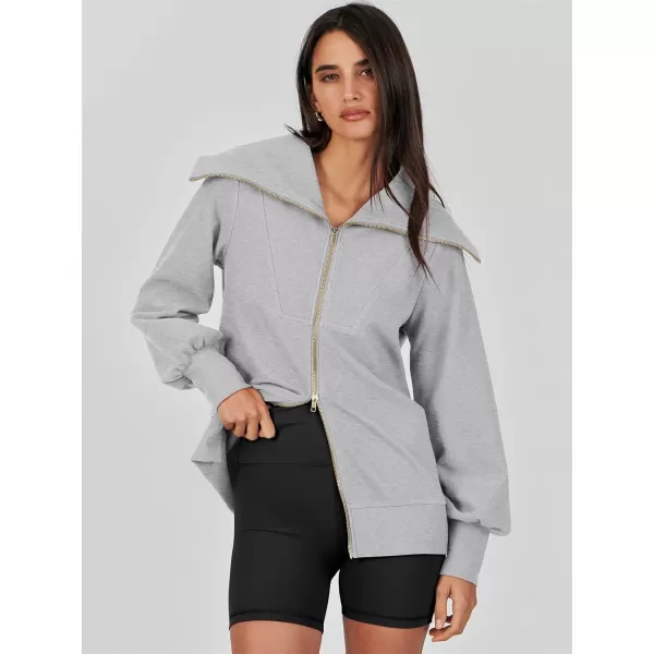 Caracilia Womens Zip Up Sweatshirt Oversized Hoodies Sweater Cute Casual Outfits Top 2023 Fall Winter Jacket Trendy Clothes