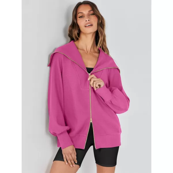 Caracilia Womens Zip Up Sweatshirt Oversized Hoodies Sweater Cute Casual Outfits Top 2023 Fall Winter Jacket Trendy Clothes