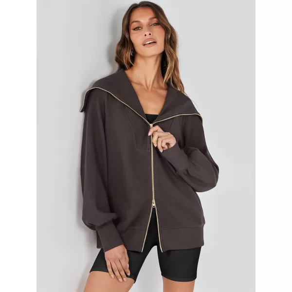 Caracilia Womens Zip Up Sweatshirt Oversized Hoodies Sweater Cute Casual Outfits Top 2023 Fall Winter Jacket Trendy Clothes