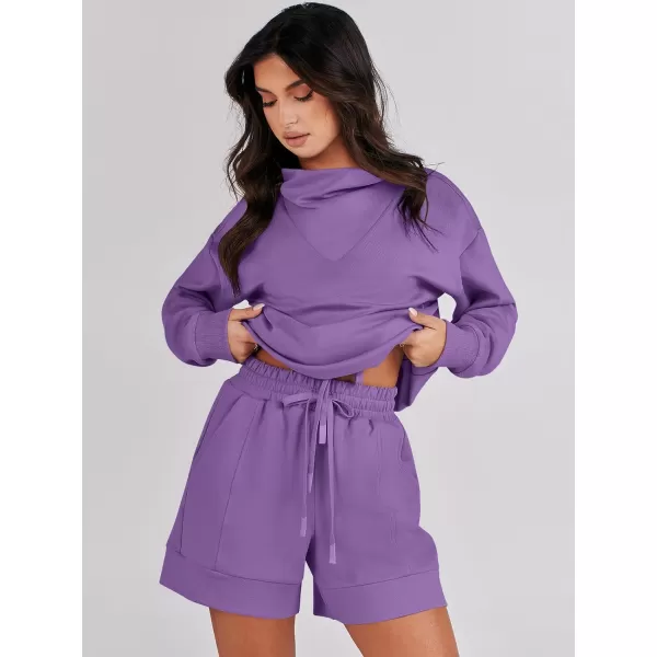 Caracilia Women 2 Piece Outfits Loose Sweatsuits Fashion Cowl Neck Sweatshirts &amp; Shorts Set Lounge Wear Jogger Tracksuit Set