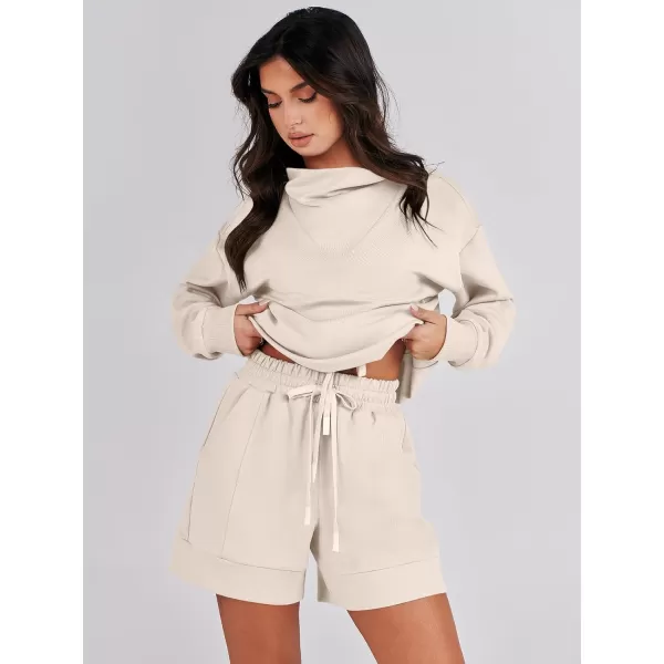 Caracilia Women 2 Piece Outfits Loose Sweatsuits Fashion Cowl Neck Sweatshirts &amp; Shorts Set Lounge Wear Jogger Tracksuit Set