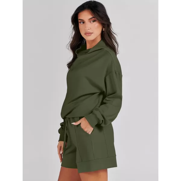 Caracilia Women 2 Piece Outfits Loose Sweatsuits Fashion Cowl Neck Sweatshirts &amp; Shorts Set Lounge Wear Jogger Tracksuit Set