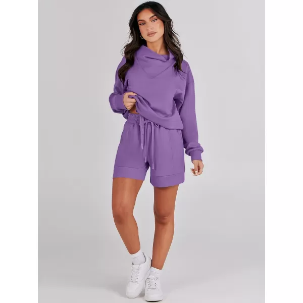 Caracilia Women 2 Piece Outfits Loose Sweatsuits Fashion Cowl Neck Sweatshirts &amp; Shorts Set Lounge Wear Jogger Tracksuit Set