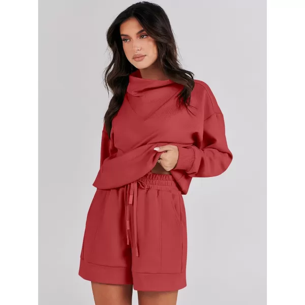 Caracilia Women 2 Piece Outfits Loose Sweatsuits Fashion Cowl Neck Sweatshirts &amp; Shorts Set Lounge Wear Jogger Tracksuit Set