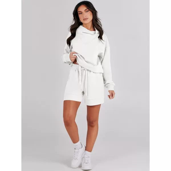 Caracilia Women 2 Piece Outfits Loose Sweatsuits Fashion Cowl Neck Sweatshirts &amp; Shorts Set Lounge Wear Jogger Tracksuit Set