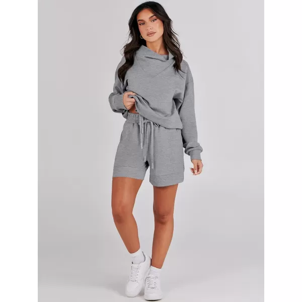 Caracilia Women 2 Piece Outfits Loose Sweatsuits Fashion Cowl Neck Sweatshirts &amp; Shorts Set Lounge Wear Jogger Tracksuit Set