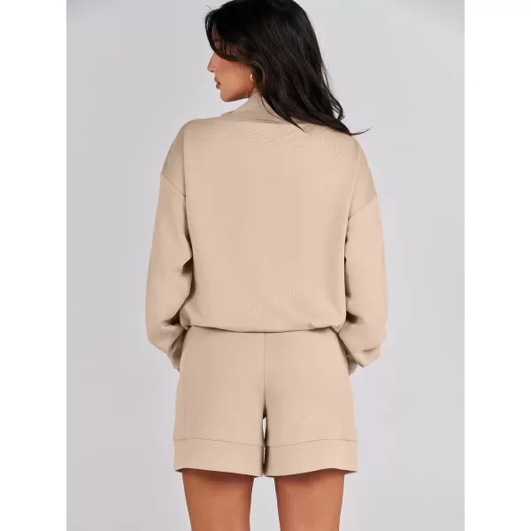 Caracilia Women 2 Piece Outfits Loose Sweatsuits Fashion Cowl Neck Sweatshirts &amp; Shorts Set Lounge Wear Jogger Tracksuit Set