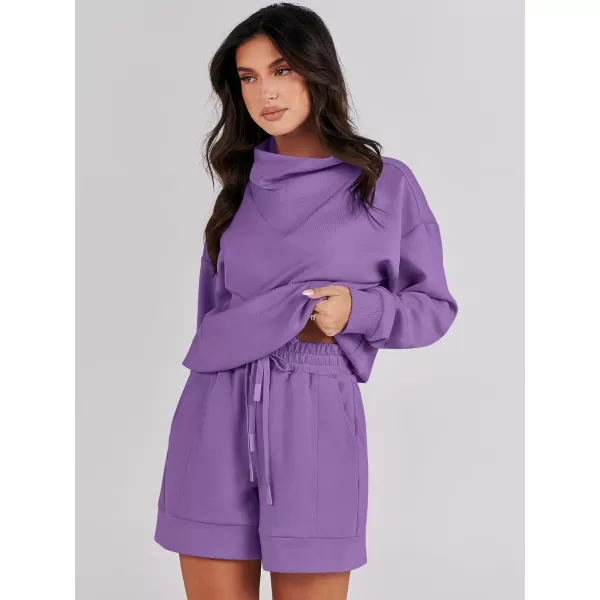 Caracilia Women 2 Piece Outfits Loose Sweatsuits Fashion Cowl Neck Sweatshirts &amp; Shorts Set Lounge Wear Jogger Tracksuit Set