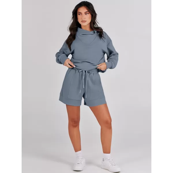 Caracilia Women 2 Piece Outfits Loose Sweatsuits Fashion Cowl Neck Sweatshirts &amp; Shorts Set Lounge Wear Jogger Tracksuit Set
