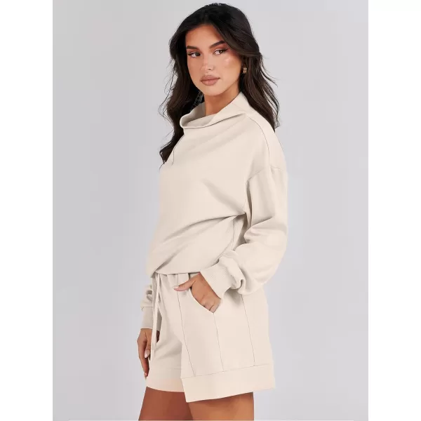 Caracilia Women 2 Piece Outfits Loose Sweatsuits Fashion Cowl Neck Sweatshirts &amp; Shorts Set Lounge Wear Jogger Tracksuit Set