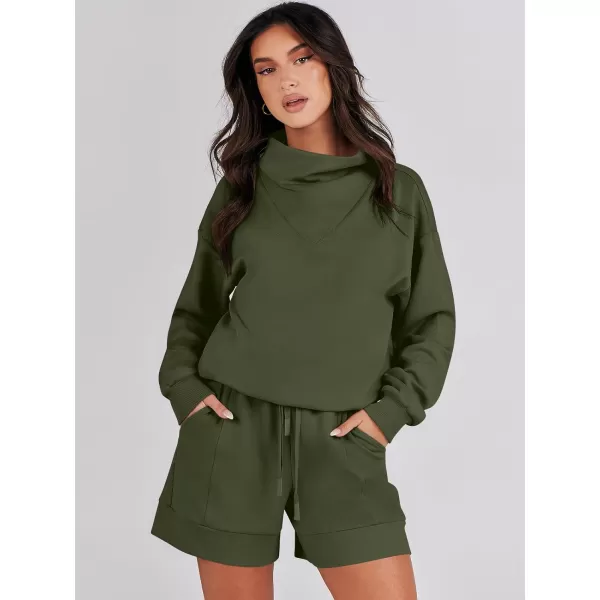Caracilia Women 2 Piece Outfits Loose Sweatsuits Fashion Cowl Neck Sweatshirts &amp; Shorts Set Lounge Wear Jogger Tracksuit Set