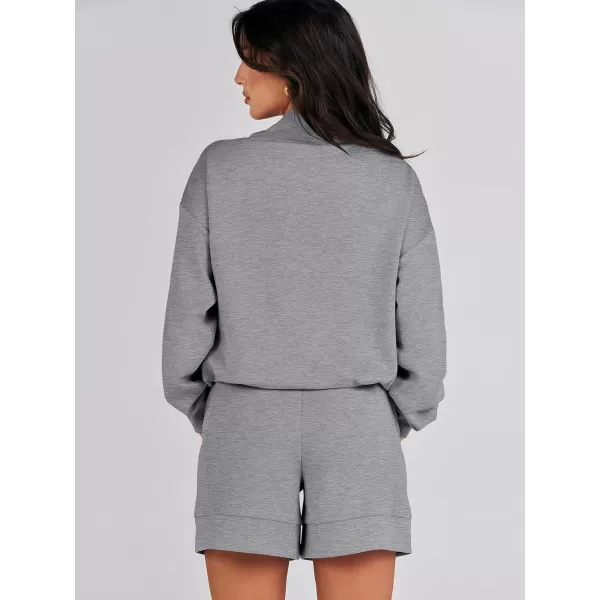 Caracilia Women 2 Piece Outfits Loose Sweatsuits Fashion Cowl Neck Sweatshirts &amp; Shorts Set Lounge Wear Jogger Tracksuit Set