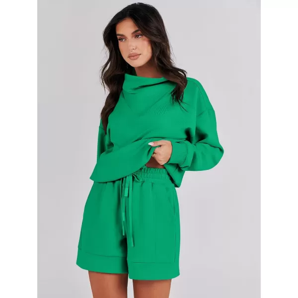 Caracilia Women 2 Piece Outfits Loose Sweatsuits Fashion Cowl Neck Sweatshirts &amp; Shorts Set Lounge Wear Jogger Tracksuit Set