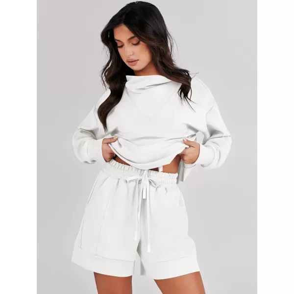 Caracilia Women 2 Piece Outfits Loose Sweatsuits Fashion Cowl Neck Sweatshirts &amp; Shorts Set Lounge Wear Jogger Tracksuit Set