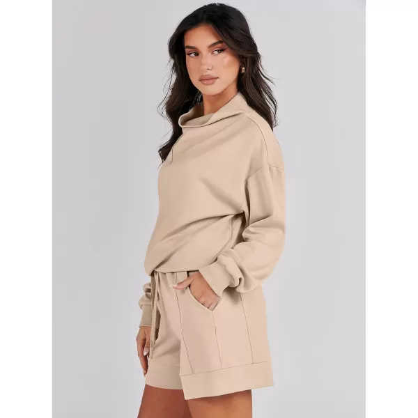 Caracilia Women 2 Piece Outfits Loose Sweatsuits Fashion Cowl Neck Sweatshirts &amp; Shorts Set Lounge Wear Jogger Tracksuit Set