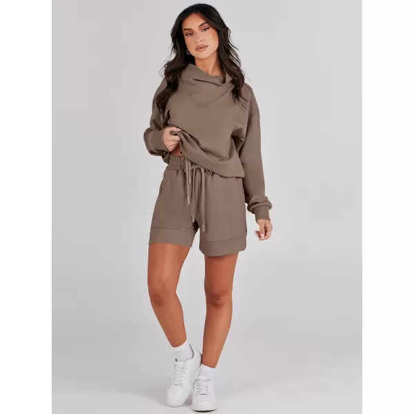 Caracilia Women 2 Piece Outfits Loose Sweatsuits Fashion Cowl Neck Sweatshirts &amp; Shorts Set Lounge Wear Jogger Tracksuit Set