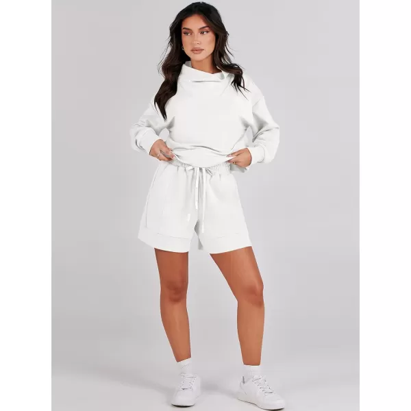 Caracilia Women 2 Piece Outfits Loose Sweatsuits Fashion Cowl Neck Sweatshirts &amp; Shorts Set Lounge Wear Jogger Tracksuit Set