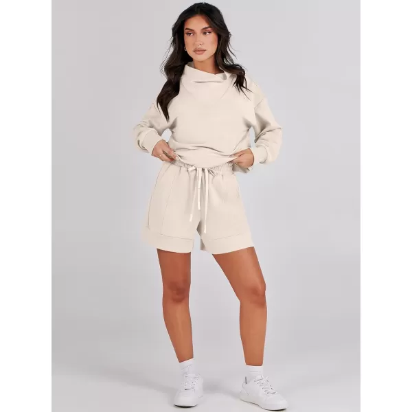 Caracilia Women 2 Piece Outfits Loose Sweatsuits Fashion Cowl Neck Sweatshirts &amp; Shorts Set Lounge Wear Jogger Tracksuit Set
