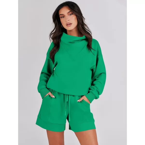 Caracilia Women 2 Piece Outfits Loose Sweatsuits Fashion Cowl Neck Sweatshirts &amp; Shorts Set Lounge Wear Jogger Tracksuit Set