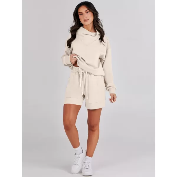 Caracilia Women 2 Piece Outfits Loose Sweatsuits Fashion Cowl Neck Sweatshirts &amp; Shorts Set Lounge Wear Jogger Tracksuit Set