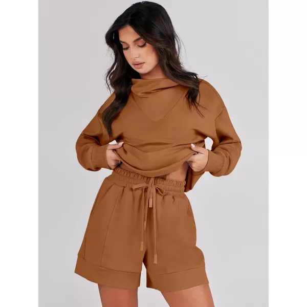 Caracilia Women 2 Piece Outfits Loose Sweatsuits Fashion Cowl Neck Sweatshirts &amp; Shorts Set Lounge Wear Jogger Tracksuit Set