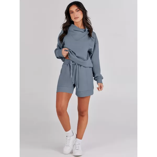Caracilia Women 2 Piece Outfits Loose Sweatsuits Fashion Cowl Neck Sweatshirts &amp; Shorts Set Lounge Wear Jogger Tracksuit Set
