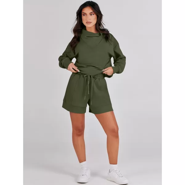 Caracilia Women 2 Piece Outfits Loose Sweatsuits Fashion Cowl Neck Sweatshirts &amp; Shorts Set Lounge Wear Jogger Tracksuit Set