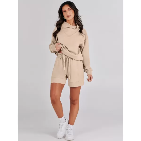 Caracilia Women 2 Piece Outfits Loose Sweatsuits Fashion Cowl Neck Sweatshirts &amp; Shorts Set Lounge Wear Jogger Tracksuit Set
