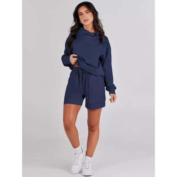 Caracilia Women 2 Piece Outfits Loose Sweatsuits Fashion Cowl Neck Sweatshirts &amp; Shorts Set Lounge Wear Jogger Tracksuit Set