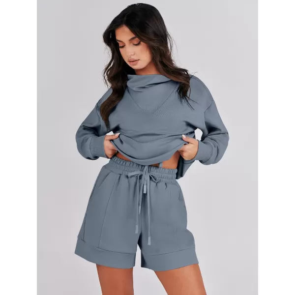 Caracilia Women 2 Piece Outfits Loose Sweatsuits Fashion Cowl Neck Sweatshirts &amp; Shorts Set Lounge Wear Jogger Tracksuit Set