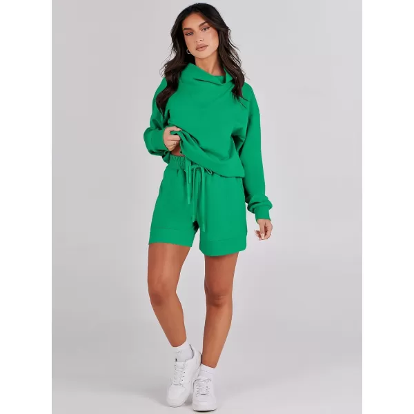 Caracilia Women 2 Piece Outfits Loose Sweatsuits Fashion Cowl Neck Sweatshirts &amp; Shorts Set Lounge Wear Jogger Tracksuit Set