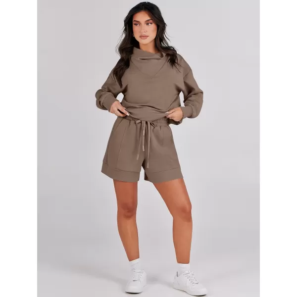 Caracilia Women 2 Piece Outfits Loose Sweatsuits Fashion Cowl Neck Sweatshirts &amp; Shorts Set Lounge Wear Jogger Tracksuit Set