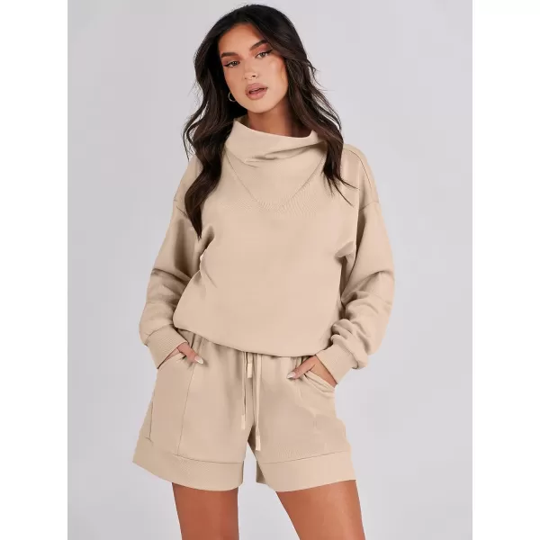 Caracilia Women 2 Piece Outfits Loose Sweatsuits Fashion Cowl Neck Sweatshirts &amp; Shorts Set Lounge Wear Jogger Tracksuit Set