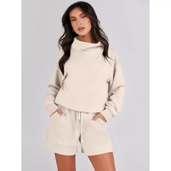 Caracilia Women 2 Piece Outfits Loose Sweatsuits Fashion Cowl Neck Sweatshirts &amp; Shorts Set Lounge Wear Jogger Tracksuit Set