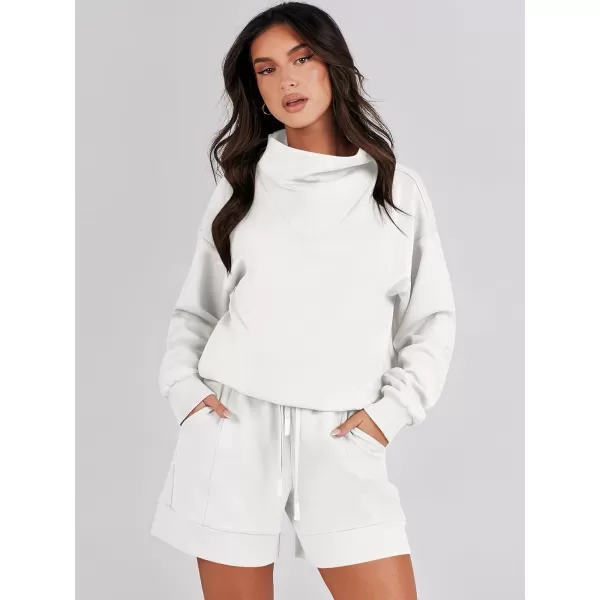 Caracilia Women 2 Piece Outfits Loose Sweatsuits Fashion Cowl Neck Sweatshirts &amp; Shorts Set Lounge Wear Jogger Tracksuit Set